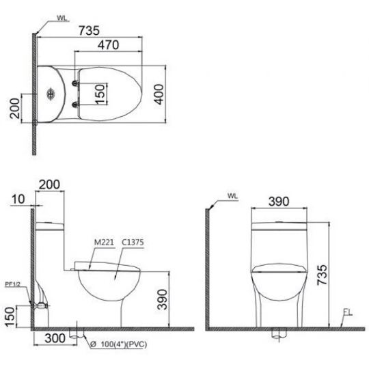  Bồn Cầu Điện Tử CAESAR CD1375/TAF400H 1 Khối