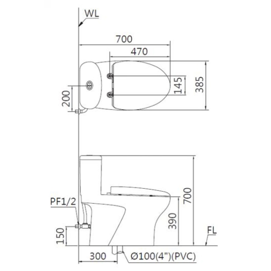 Bồn Cầu CAESAR CD1394 Một Khối Nắp Êm