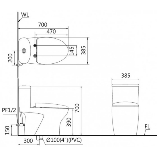 Bồn Cầu Nắp Rửa Cơ CAESAR CD1394/TAF060 1 Khối