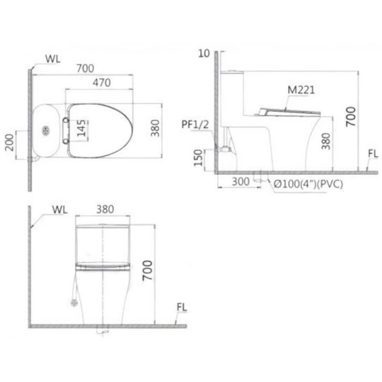Bồn Cầu Nắp Rửa Cơ CAESAR CD1395/TAF060 1 Khối