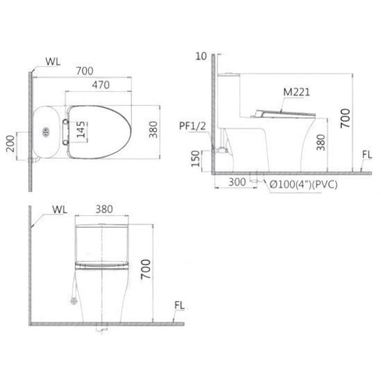 Bồn Cầu Nắp Điện Tử CAESAR CD1395/TAF400H 1 Khối