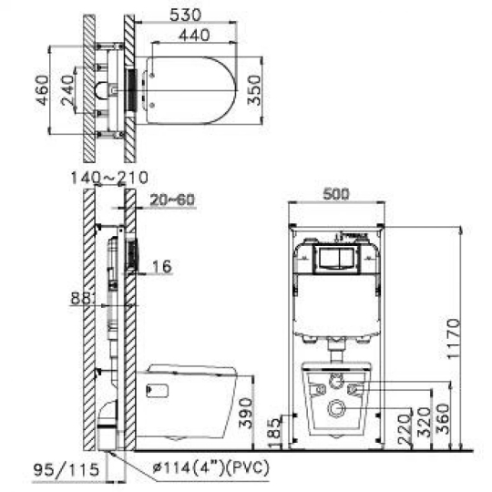 Bồn Cầu CAESAR CPT1503 Treo Tường Thùng Nước Âm