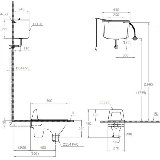 Bồn Cầu Xổm Caesar CS1230B (CS1230) Có Két Nước T1100