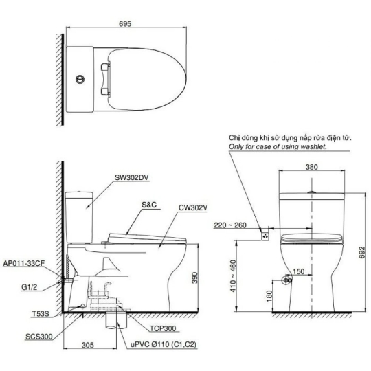 Bồn Cầu 2 Khối TOTO CS302DT10#W Nắp Êm TC395VS