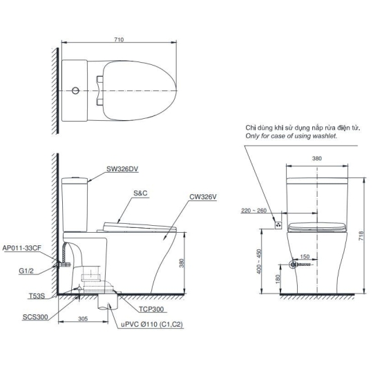 Bồn Cầu 2 Khối TOTO CS326DT3 Nắp Êm TC385VS