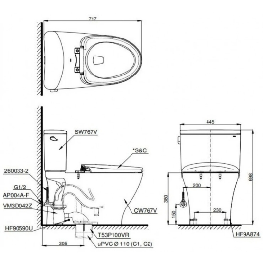 Bồn Cầu TOTO CS767RT10 Nắp Êm TC395VS 2 Khối