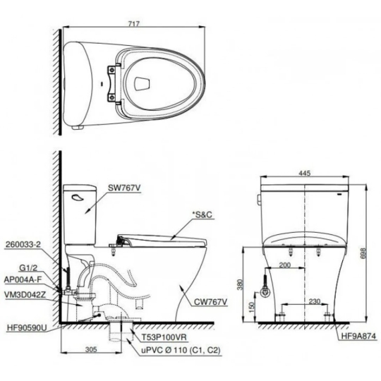 Bồn Cầu Điện Tử TOTO CS767RW18 Nắp Rửa Washlet TCF23710AAA C2 Simple
