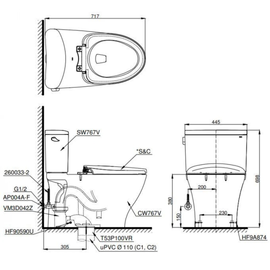 Bồn Cầu Điện Tử TOTO CS767RW16 Nắp Rửa Washlet TCF23410AAA C2