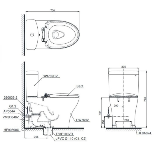 Bồn Cầu Điện Tử TOTO CS769CDRW15 Washlet