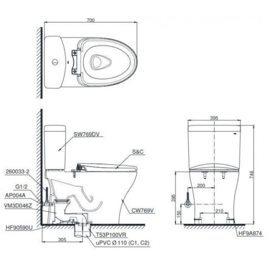 Bồn Cầu Điện Tử TOTO CS769DRW18 Nắp Rửa Washlet TCF23710AAA C2 Simple