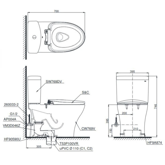 Bồn Cầu Điện Tử TOTO CS769CDRW12 (CS769CDW12) Nắp Rửa Washlet