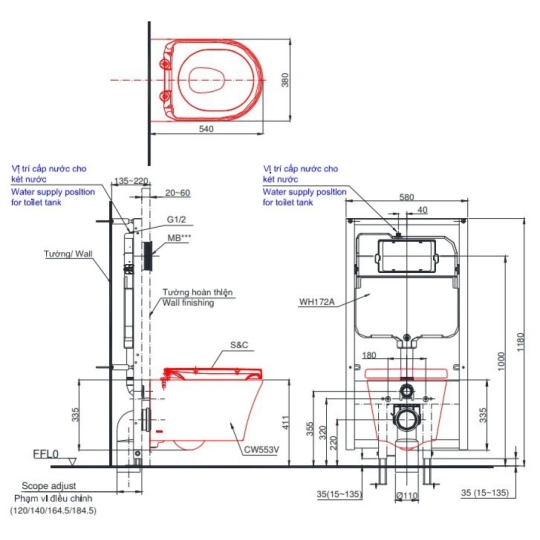 Bồn Cầu TOTO CW553/TCF33320GAA/WH172A/MB174P#SS Nắp Điện Tử Treo Tường