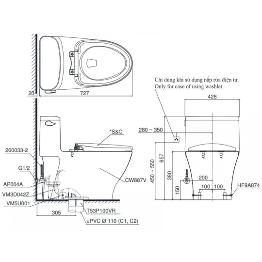 Bồn Cầu TOTO MS887RE4 (MS887E4) Một Khối Nắp Cơ