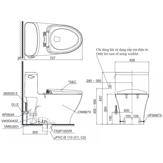 Bồn Cầu Điện Tử TOTO MS887RW14 Washlet