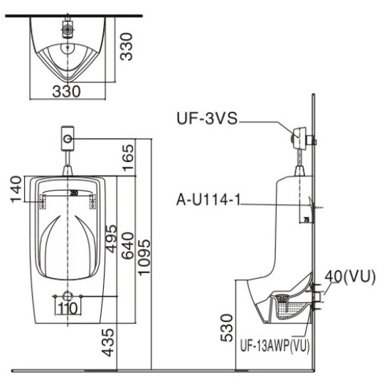 Bồn Tiểu Nam Inax AU-431VR Treo Tường AquaCeramic