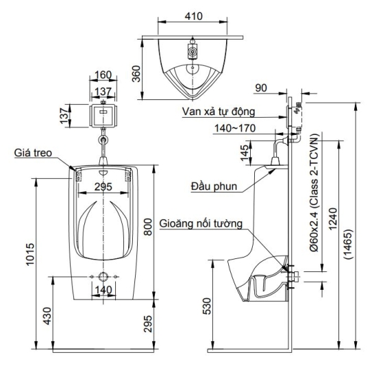 Bồn Tiểu Nam Inax U-411V Treo Tường