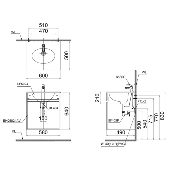 Bộ Tủ Lavabo Caesar LF5024/EH05024ASV Màu Xám