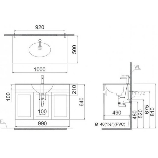 Bộ Tủ Lavabo Caesar Treo Tường LF5028/EH05028ASV Màu Xám