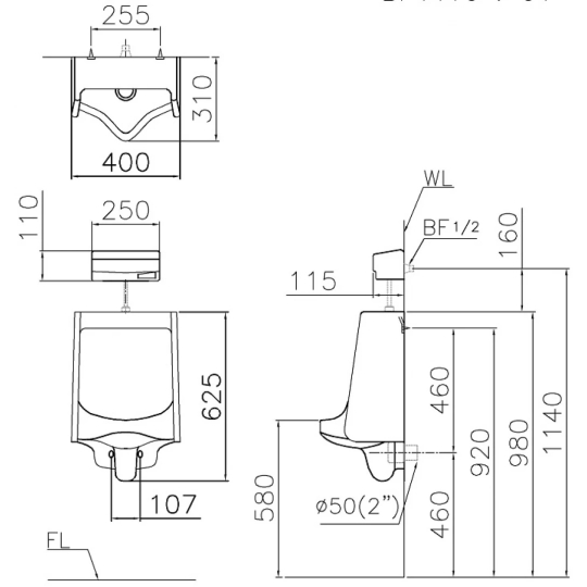 Bồn Tiểu Nam CAESAR U0240 Treo Tường Xả Thẳng