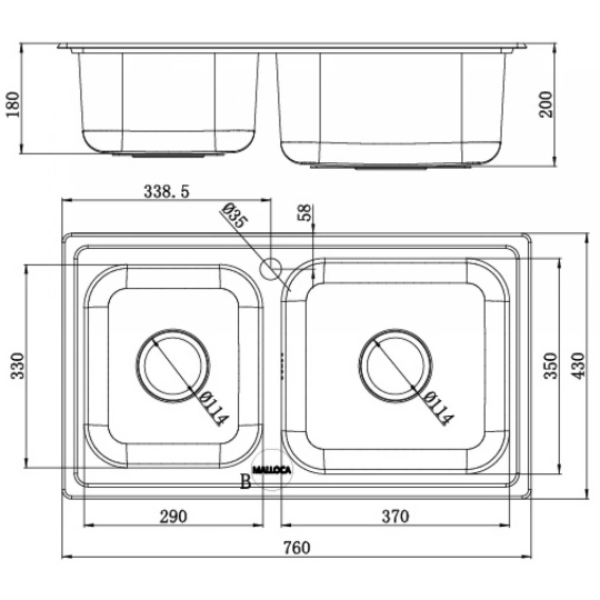 Bồn Rửa Chén Malloca MS 2076E Inox 304