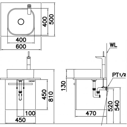 Chậu Rửa Lavabo Đặt Bàn CAESAR LF5256 Nắp Sứ