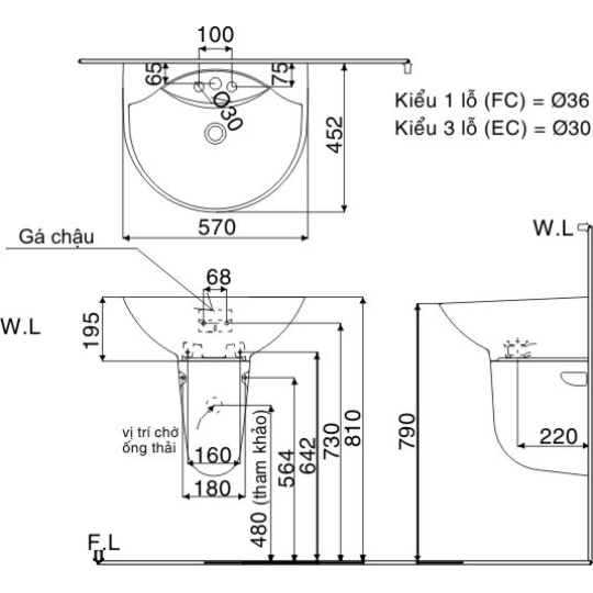 Lavabo Treo Tường Inax L-288V/L-288VC Chân Ngắn