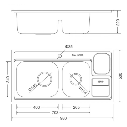 Chậu Rửa Malloca MS 8809 N Inox 304