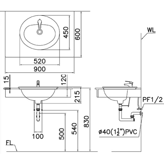 Chậu Rửa Lavabo CAESAR L5018 Dương Vành