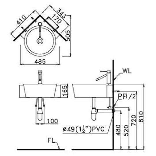 Chậu Rửa Lavabo Treo Góc CAESAR LF5238