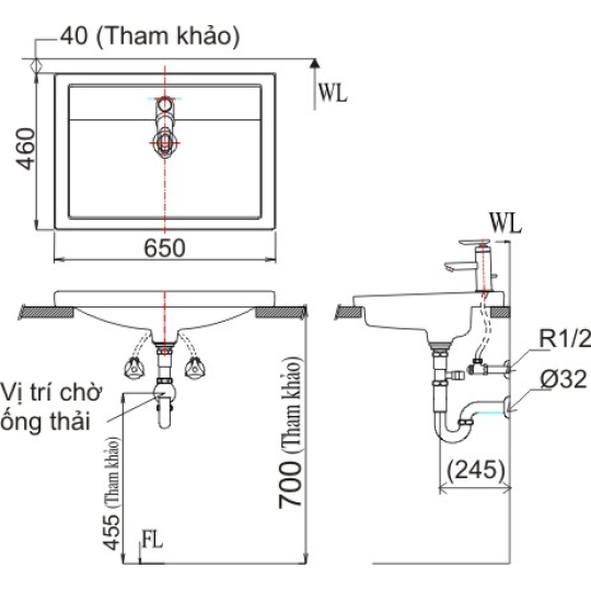 Chậu Rửa Lavabo Inax L-2397V Dương Vành
