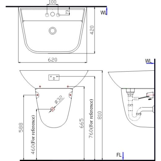 Lavabo Treo Tường Inax L-297V/L-297VC Kèm Chân Ngắn