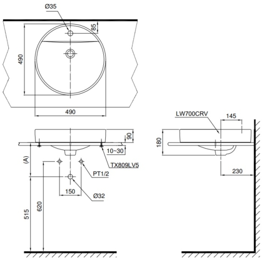 Chậu Lavabo TOTO LT700CTR#XW Đặt Bàn