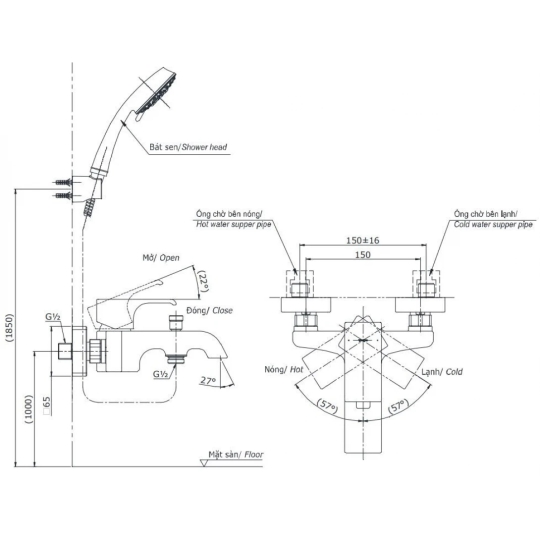 Củ Sen Tắm TOTO TBG08302V (TBG08302VA) Nóng Lạnh