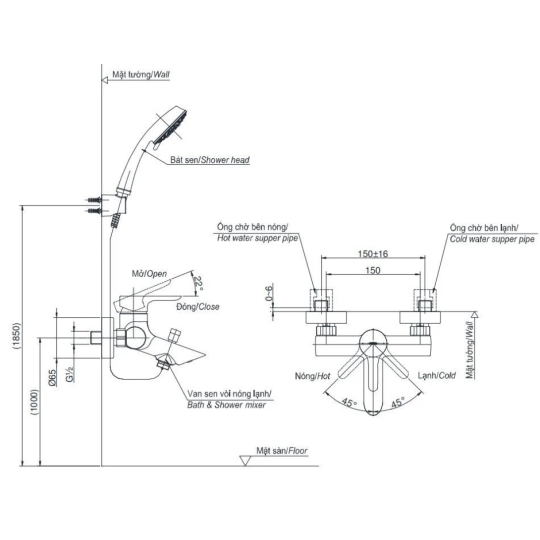 Củ Sen Tắm TOTO TBS01302V Nóng Lạnh