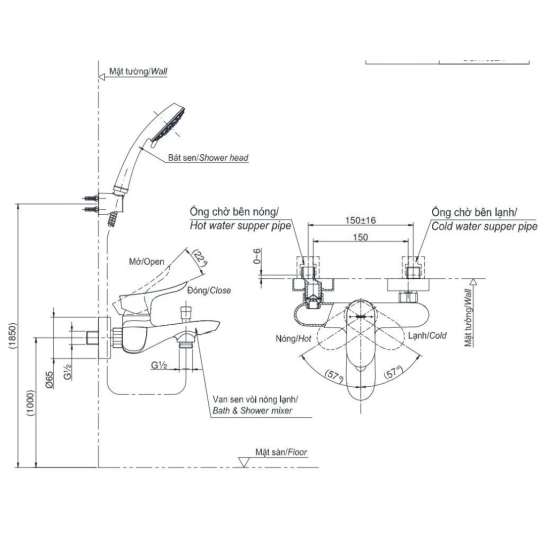 Củ Sen Tắm TOTO TBG01302VA Nóng Lạnh