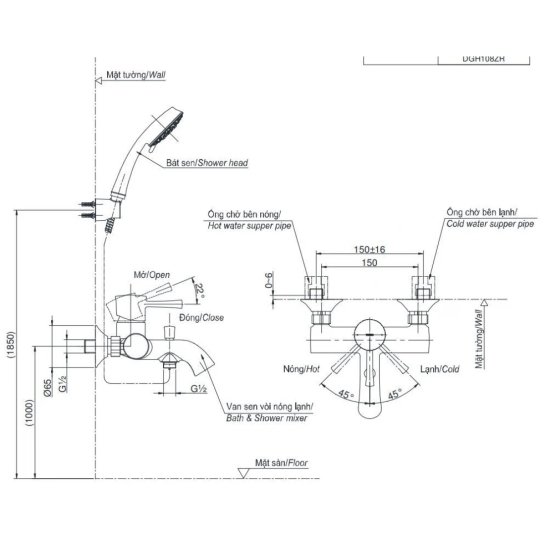 Củ Sen Tắm TOTO TBS02302V Nóng Lạnh