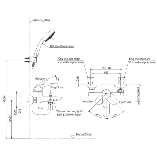 Củ Sen Tắm TOTO TBS03302V Nóng Lạnh
