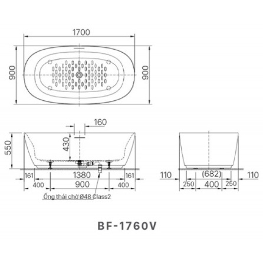 Bồn Tắm Đặt Sàn Inax BF-1760V Dài 1.7M