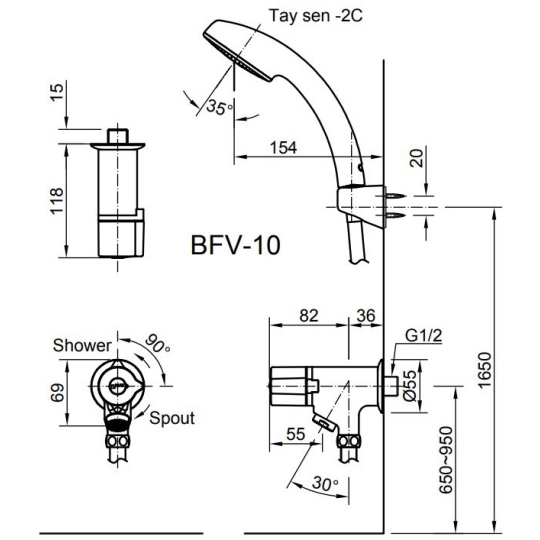 Vòi Sen Lạnh Inax BFV-10-2C Tay Sen Mạ