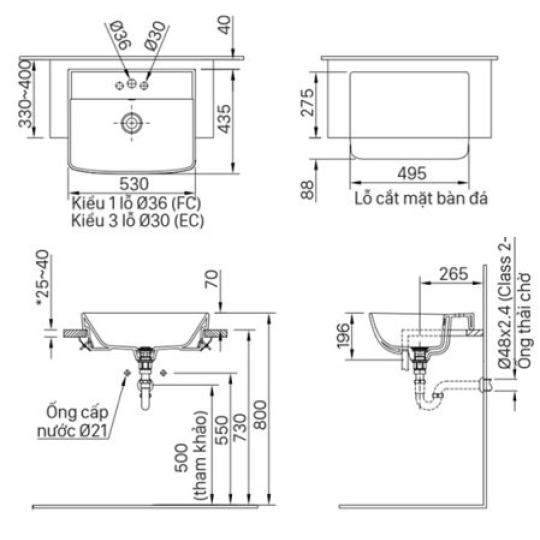 Chậu Rửa Mặt Lavabo Inax L-345V Bán Âm