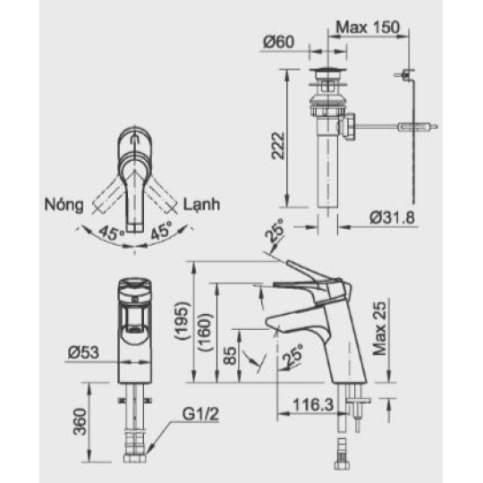 Vòi Chậu Lavabo Inax LFV-6012S Nóng Lạnh