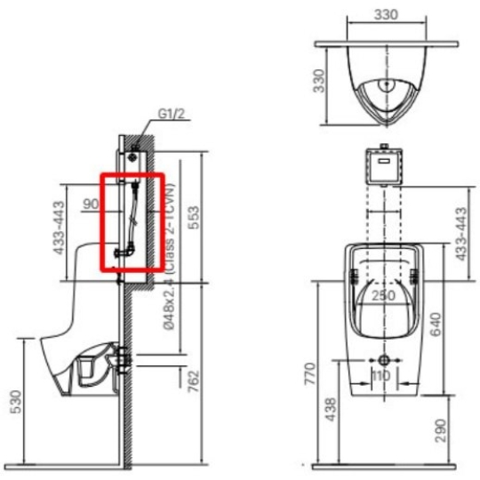 Thông tin kỹ thuật bồn tiểu INAX U-431VAC