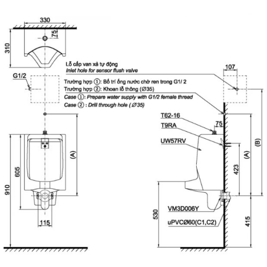 Bồn Tiểu Nam TOTO UT57S#W Treo Tường