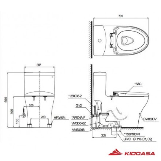 Bồn Cầu Điện Tử TOTO MS855DW16 Nắp Rửa Washlet TCF23410AAA C2