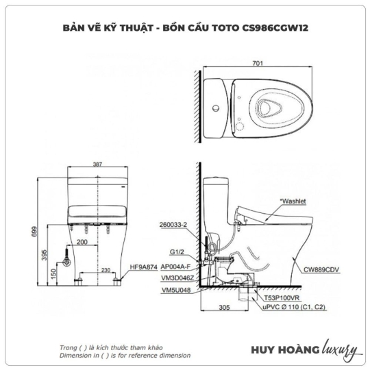 Bồn Cầu Điện Tử TOTO CS986CGW12 Nắp Rửa Washlet