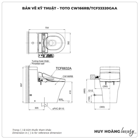 Bàn Cầu TOTO CW166RB/TCF33320GAA/T53P100VR Nắp Điện Tử Chữ D S2