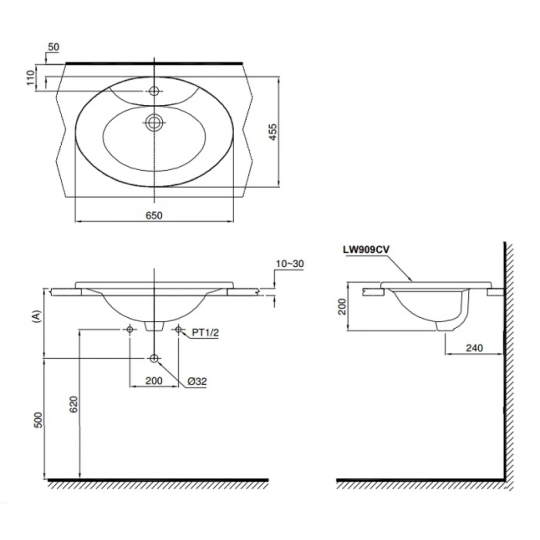 Chậu Rửa Lavabo TOTO L909C#XW Dương Vành