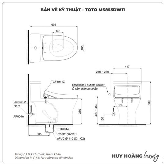 Bồn Cầu Điện Tử TOTO MS855DW11 Nắp Tự Động Đóng Mở