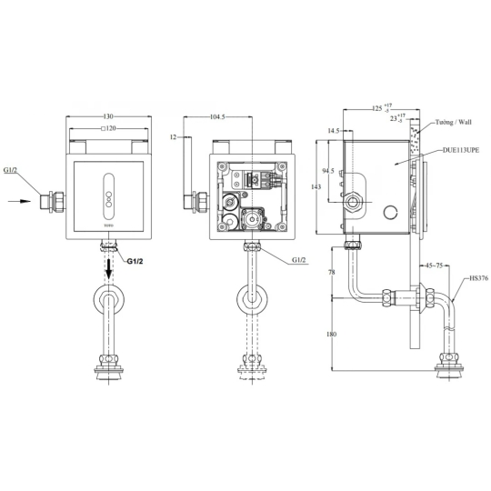 Van Xả Tiểu Cảm Ứng TOTO TTUE602AN 220V Âm Tường