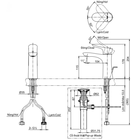 Vòi Lavabo TOTO TLG01301V Nóng Lạnh